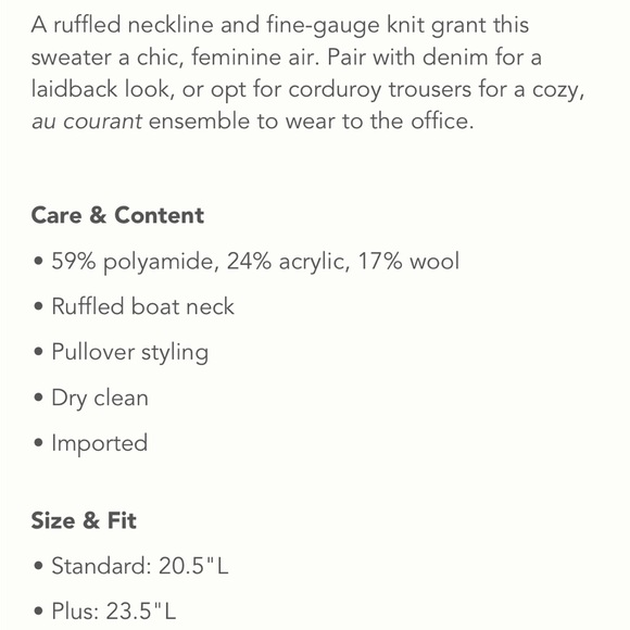 ✨ Anthropologie Ruffled Boat Neck Sweater Sz S - Picture 5 of 5